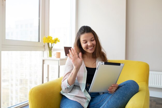 Young woman having a videocall