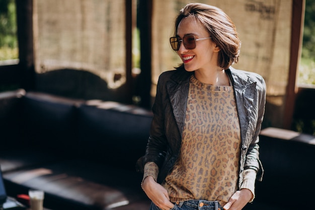 Free Photo young woman model in jacket posing outside