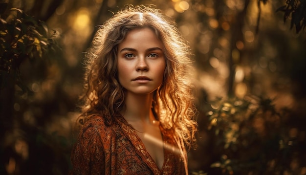 Young woman in nature confident and smiling generated by AI