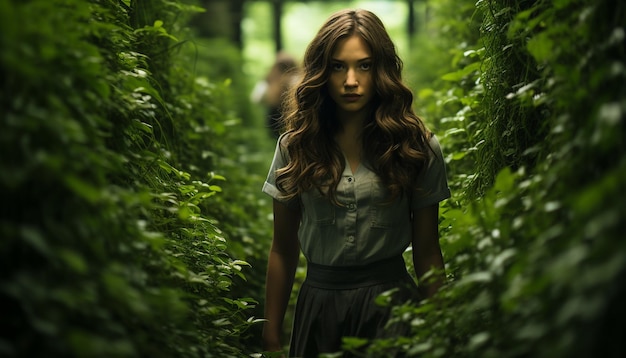 Free Photo young woman in nature looking at camera smiling beautiful generated by artificial intelligence