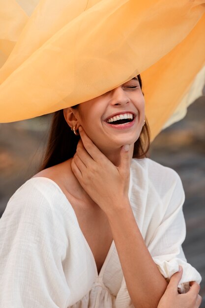 Young woman portrait with hidden face