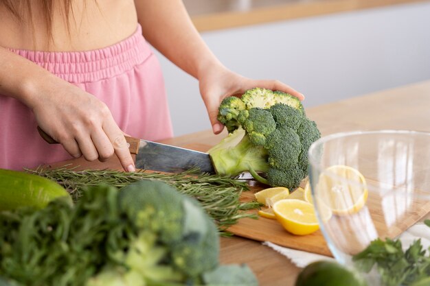 Young woman preparing her nutrition diet