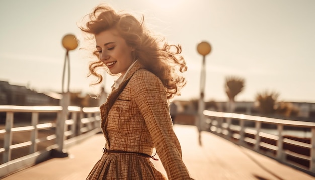 Young woman smiling enjoying carefree summer day generated by AI