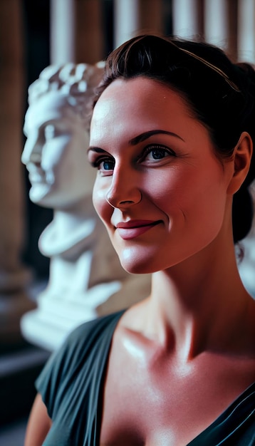 Young woman smiling looking at cameras focus generative AI