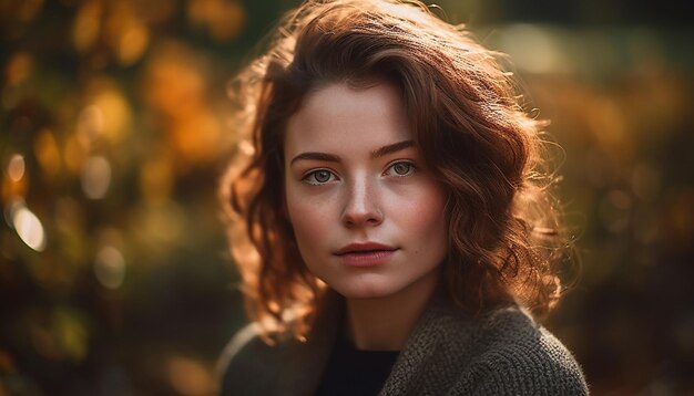 Young woman smiling in nature freshness generated by AI