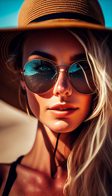 Free photo young woman in sunglasses exuding summer sensuality generative ai