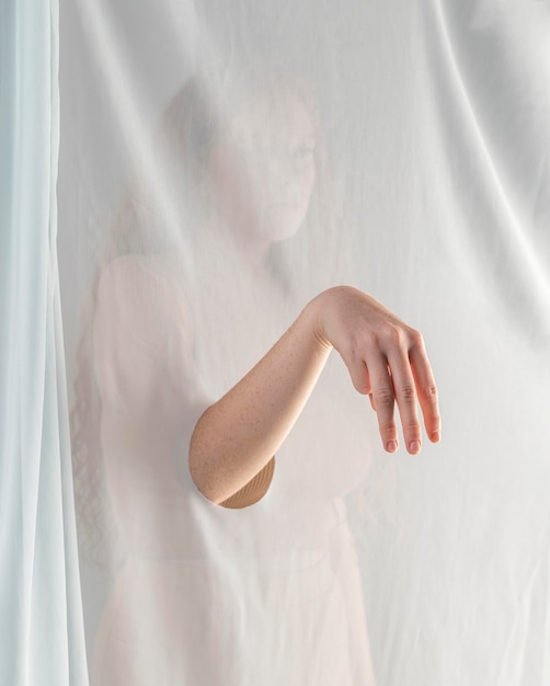 Young woman teaching sign language