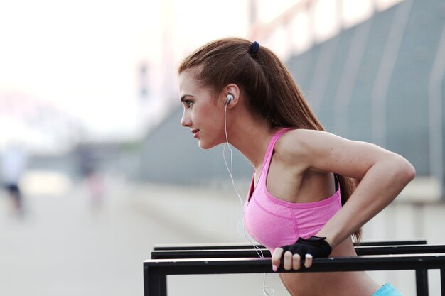 Young woman training outdoors