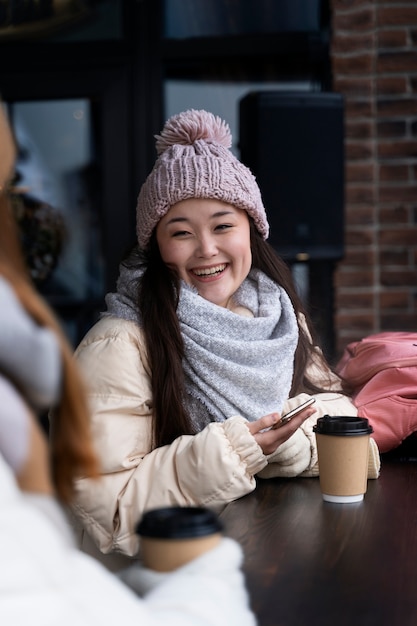 Free photo young woman traveling trough the city