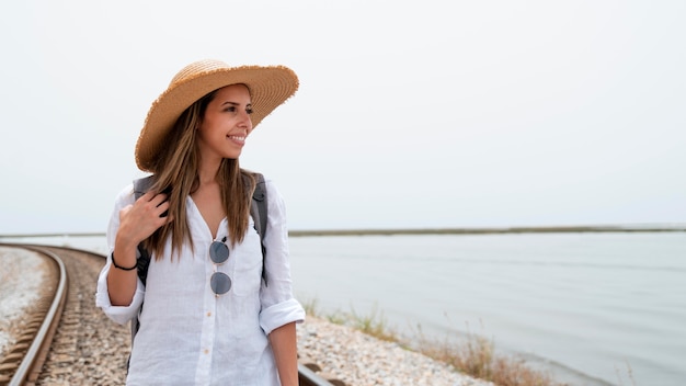 Young woman traveling without covid