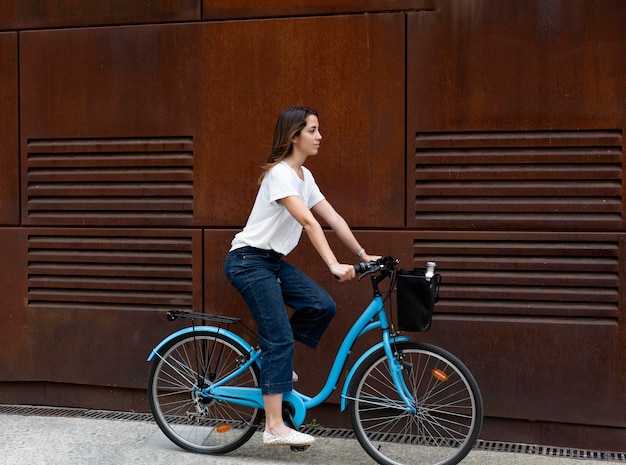 Young woman using an eco way for transportation