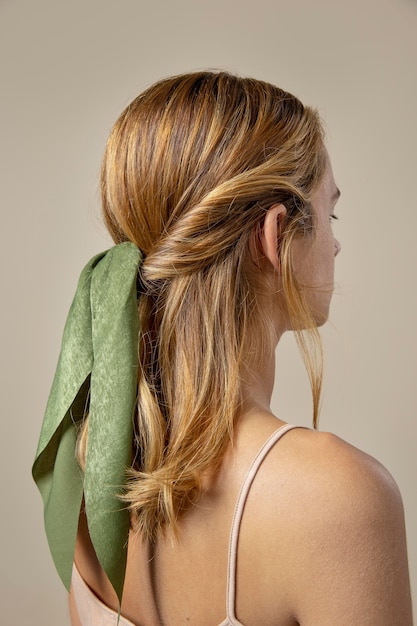 Young woman wearing a handkerchief as a hair accessory