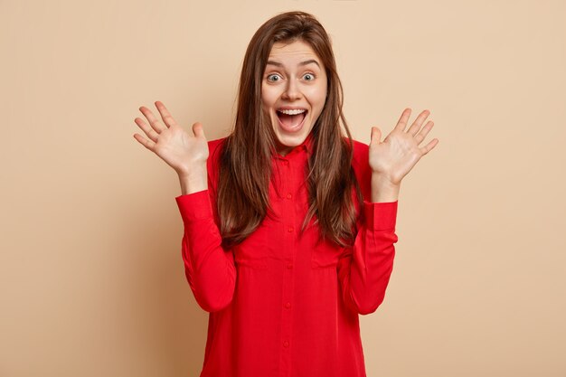 Young woman wearing red shirt