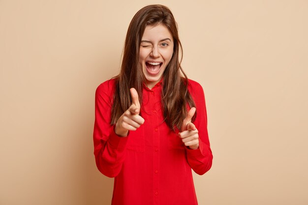 Young woman wearing red shirt