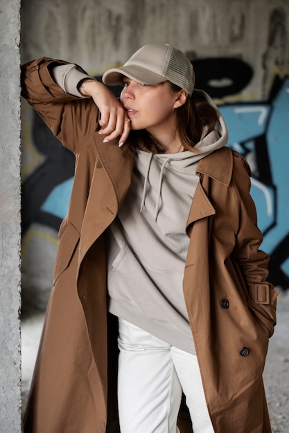 Free Photo young woman wearing trucker hat