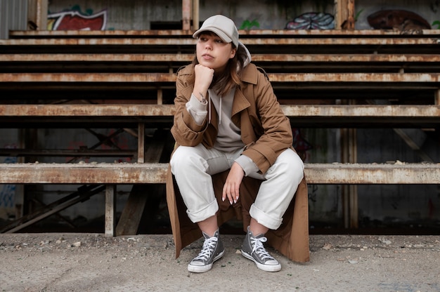 Free photo young woman wearing trucker hat