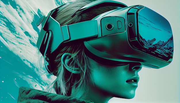 Free Photo a young woman wearing a vr headset generated by ai