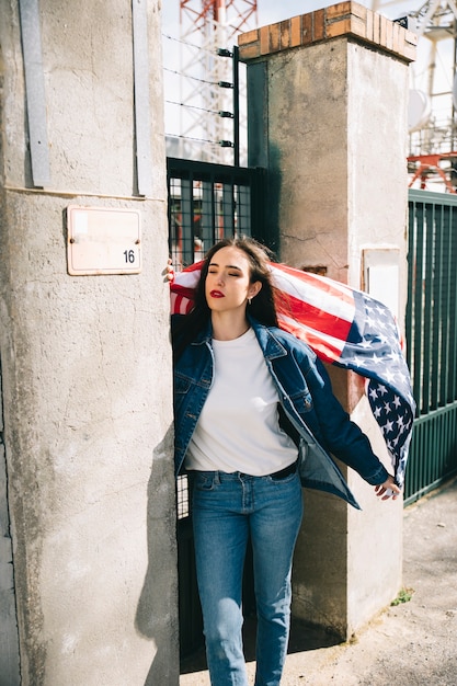 Free photo young woman with american flag