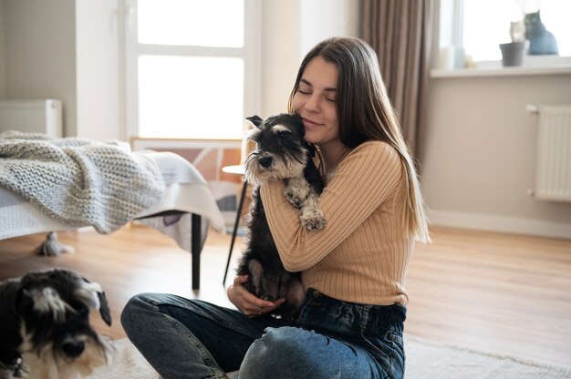 Young woman with her pets