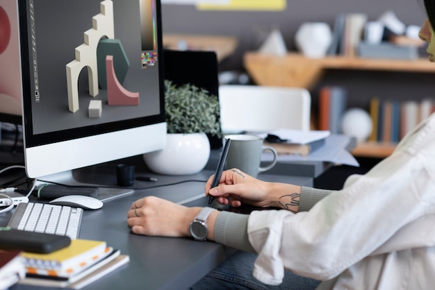 Young woman working in an animation studio