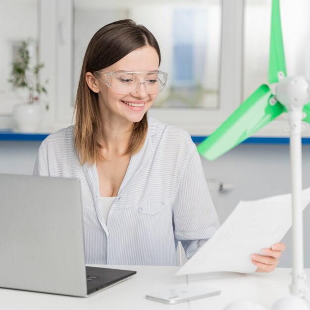 Young woman working on an energy power innovation