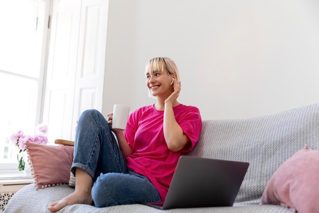 Young woman working from home