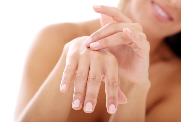 young womans hands, nail manicure