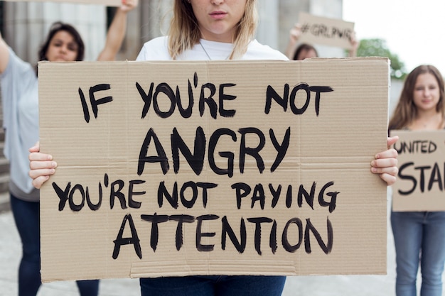 Young women demonstrating together