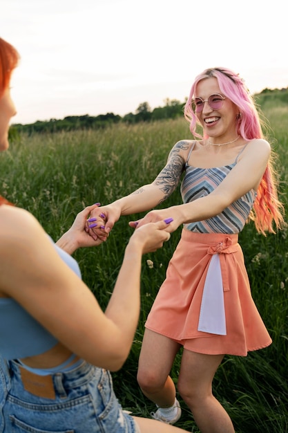 Free photo young women having fun in summertime