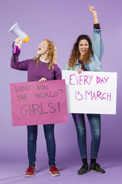 Young women protesting together