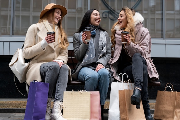 Young women shopping in the city