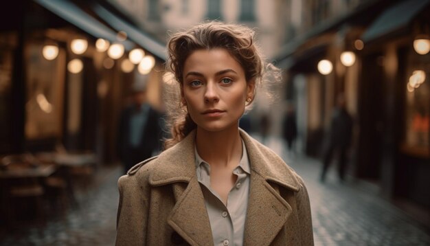 Young women standing outdoors looking at camera generated by AI