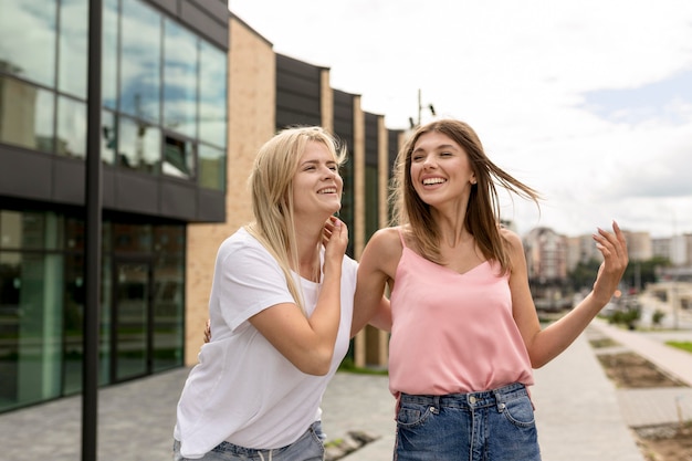 Young women taking a walk in the city