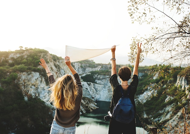 Free Photo young women travel together concept