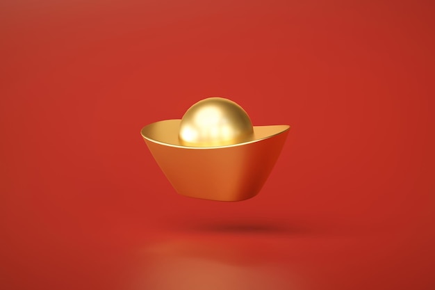 Free photo yuan bao chinese gold luxury rich golden coin or chinese money traditional on red background 3d rendering