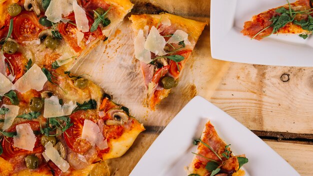 Yummy pizza on wooden tabletop