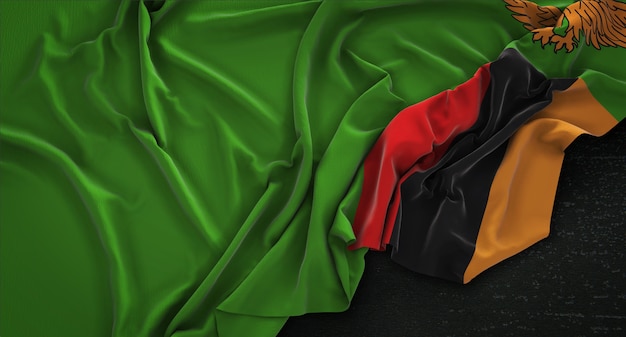 Free Photo zambia flag wrinkled on dark background 3d render