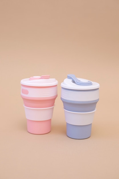 Free photo zero waste pastel colored thermoses