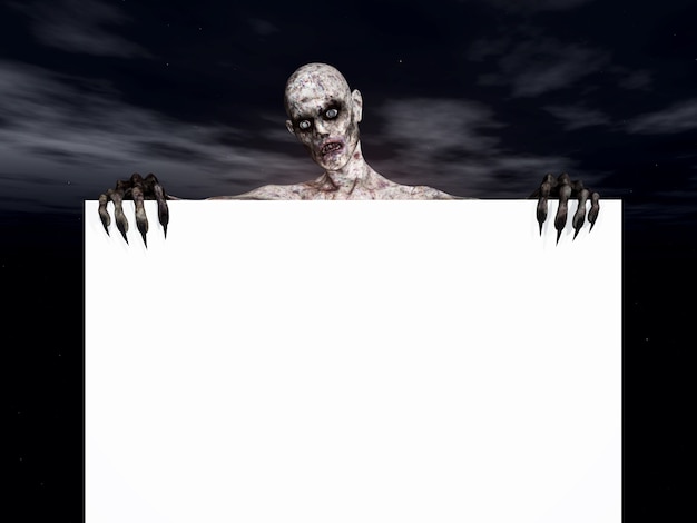 Free photo zombie figure holding a blank sign