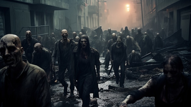 Zombies walking in the city