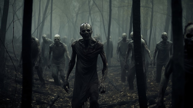 Zombies walking in the forest