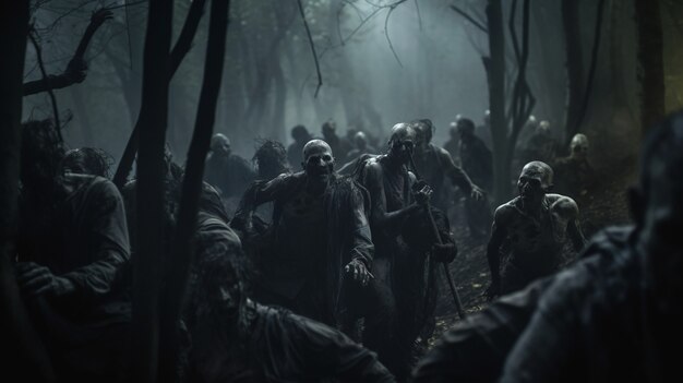 Zombies walking in the forest