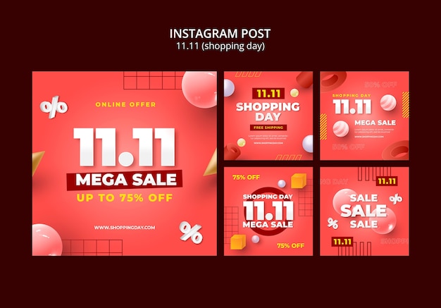 11.11 flash sale instagram posts template