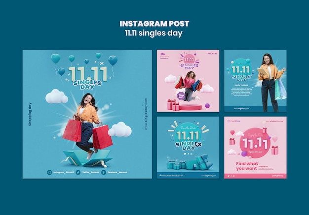 Free PSD 11.11 singles day instagram posts collection