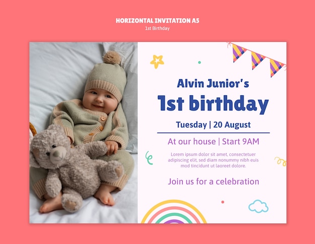 Free PSD 1st birthday template design