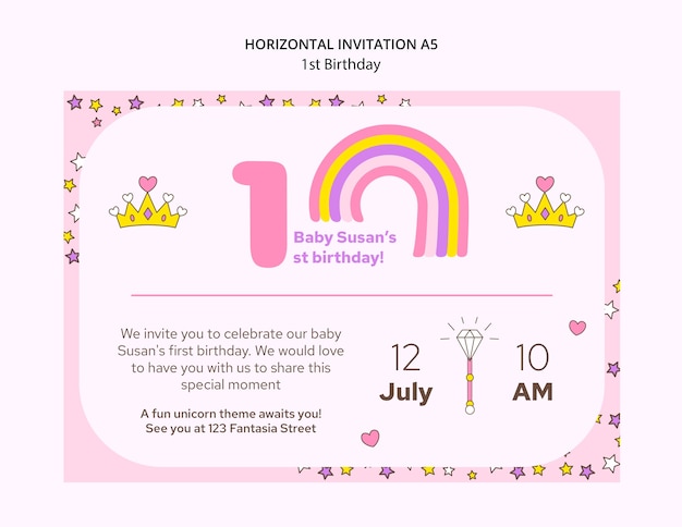 Free PSD 1st birthday template design