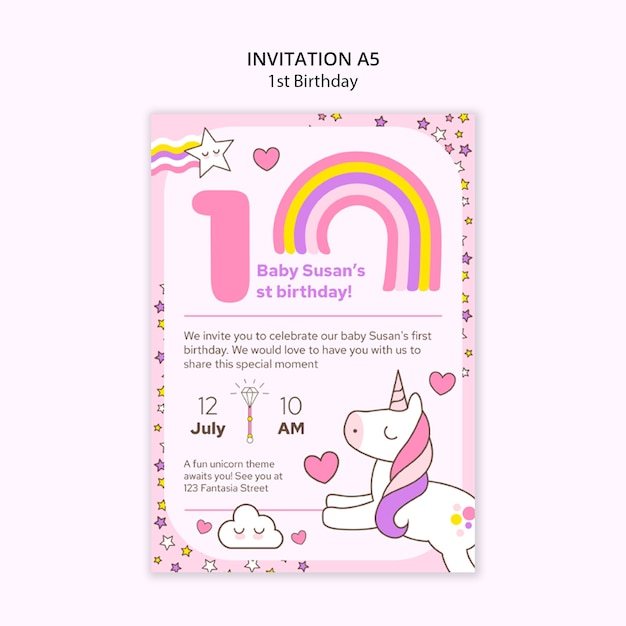 Free PSD 1st birthday template design