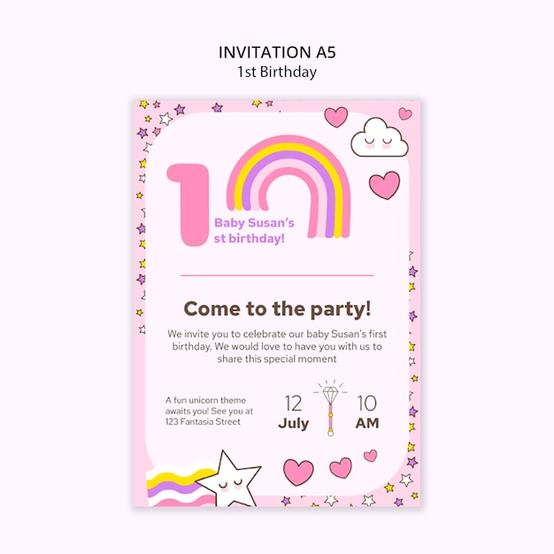 Free PSD 1st birthday template design