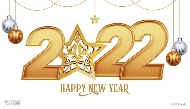 Free PSD 2022 happy new year golden