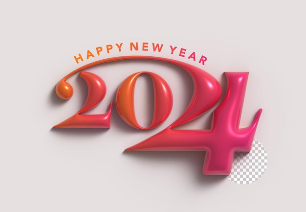 Free PSD 2024 happy new year lettering typographical transparent psd